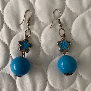 Women Blue beads earrings with flower design